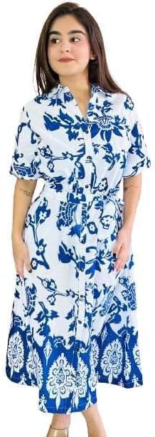 B G FASHIONB.G Fashion Women's Regular fit Midi Dress A -Line Knee Lenght Collared Neck Midi Long Sleeve Stylish Cottton
