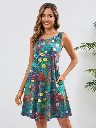 Image of Heymoments Women's Summer Sleeveless Crewneck Dresses Casual Loose Fitted Tank Sundress with Pockets