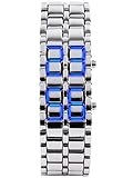 Classic Mens Binary Square Blue LED Digital Watch Silver Wrist Watches