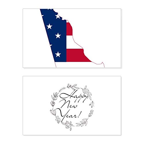 Tarjeta conmemorativa de año nuevo de Delaware con mapa de EE. UU. para felicitar las fiestas
