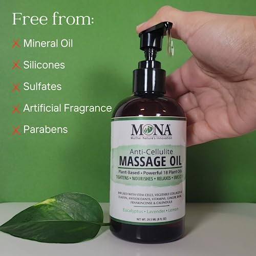 Mona Brands Plant-Based Anti-Cellulite Massage Oil | Botanical Skincare Oil W/Therapeutic 18 Plant Oils | Stem Cells Vegetable Collagen Elastin | (Eucalyptus - Lavender - Lemon, 8 Fl Oz (Pack Of 1)) #TOP5