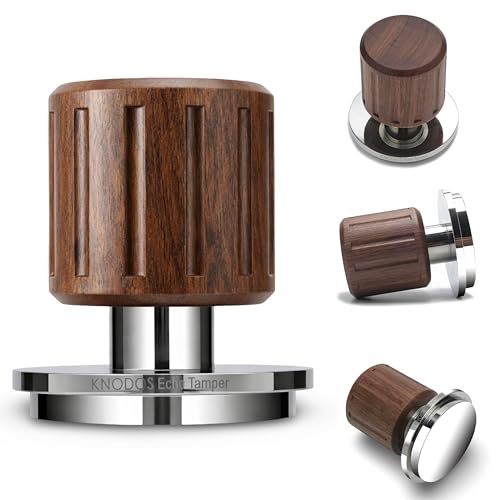 KNODOS Echo Calibrated Espresso Tamper 54mm with Click Feedback, 30lb Spring, Walnut Handle for Breville Portafilters