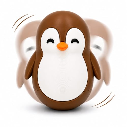 Image of Roly Poly Penguin Wobbler | Cute Self-Righting Penguin Desk Toy | Stress Relief Fidget Toy | Mini Penguin Collectible | Office Desk Decor & Gift (Chestnut Brown, 1 pc)