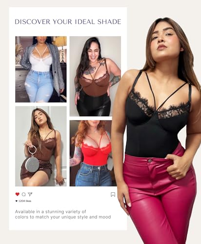 SHAPELLX Women's Shapewear Bodysuit Tummy Control Body Shaper Lace Sculpting Snatched Waist Body Suit V Neck Thong Bodysuit2