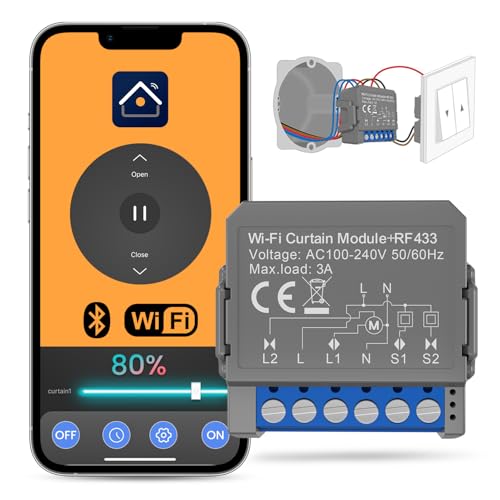 Smart WiFi Rolladenschalter Modul Mit Prozentfunktion, Wlan Rolladen Schalter für Rollladenmotor mit Alexa, Google Home Sprachsteuerung und Smart Life App Fernbedienung