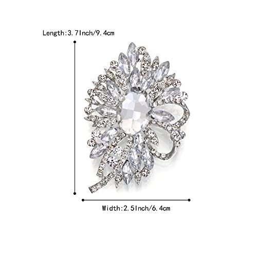 Image of BriLove Women's Stunning Crystal Rhinestone Marquise Large Flower Bow Brooches Scarf Decoration Brooch Pin for Wedding Party
