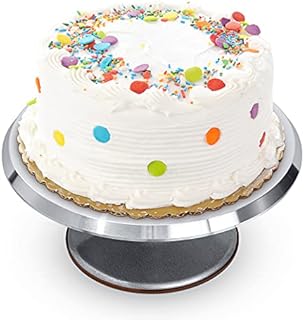 Cake Turntable,12 Inch Rotating Cake Turntable,Aluminium Alloy Revolving Cake Turntable,With Non-Slip Rubber Base and 3 Size Markers (8"/9"/10"),For Cake Decorating