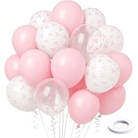 Bow Balloons, 35 Pink 12 Inch Latex Balloons with White Ribbons, Perfect for Birthday Parties, Baby Showers, Bridal Showers and Themed Celebrations