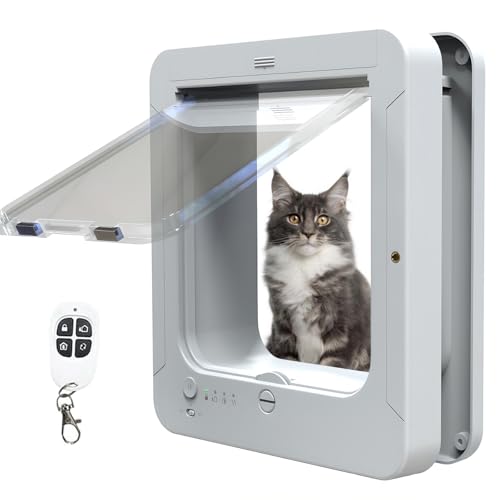 Puerta de gato de microchip selectiva para perros pequeños con mando a distancia y sellado térmico