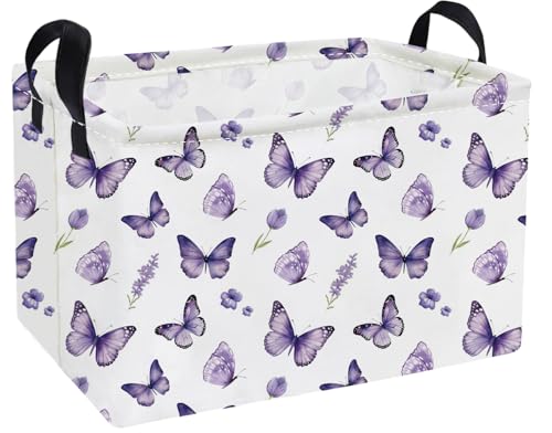 Image of Essme Rectangular Kids Baskets,Butterfly Storage Box,Cute Basket for Kids with Handles for Room Decor, Book Bins.(Purple butterfly)