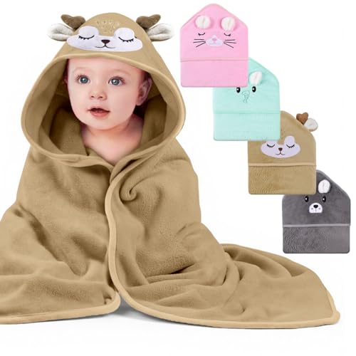 DiULi Serviette de Bain Bébé à Capuche 80x80 cm, Cape de Bain Bébé Naissance Ultra Douce et Absorbante, Sortie de Bain Poncho avec Capuche Animal Bébé...