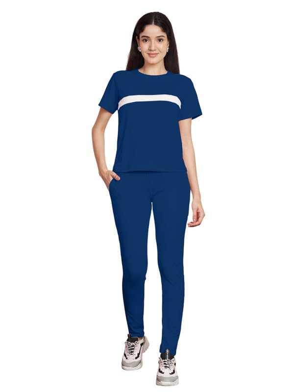 Image of DTR FASHION Polyester Blend Front Taped Tracksuit | Night Wear Suit For Women