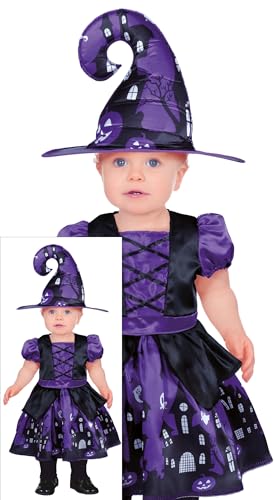FIESTAS GUIRCA Disfraz de Brujita Lila Mágica para Bebé Niña - Disfraz Halloween de Bebé con Sombrero de Bruja 18-24 Meses