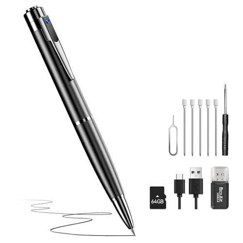 64G 1080P HD Portable Pen Camera Long Battery Life Body Camera Pen with Loop Recording Rechargeable Nanny Cam with Smooth Writing for lecture Meeting Classes Security Surveillance Camera Easy to Use