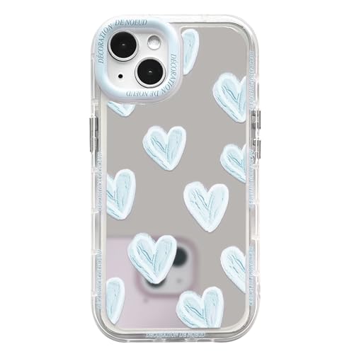 NITITOP Coque pour iPhone 14 Plus / 15 Plus Mignon Miroir Amour Coeur Motif pour Femmes Filles Cadre de Lentille Bleu Antichoc Brillant Couverture - Bleu Coeur