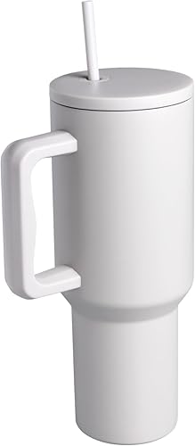 Vaso de 40 onzas con asa y tapa con pajilla, botella de agua de acero inoxidable de doble vacío, taza aislada para agua, té helado o café, taza de