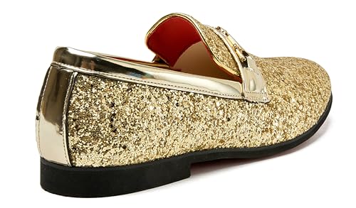 Image of Men Loafer Metallic Textured Slip-on Glitter Sequins Fashion Wedding Dress Shoes Golden