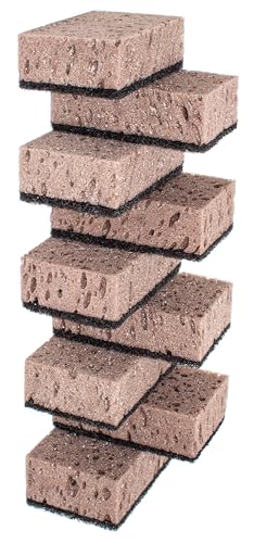 Image of Taupe Multi Use Scrub Sponges. Made in Europe. 9 Pack, 4.3x2.8x1.4 inches. Best Odorless Durable Brown Heavy Duty Scrubber for Kitchen and Household Cleaning
