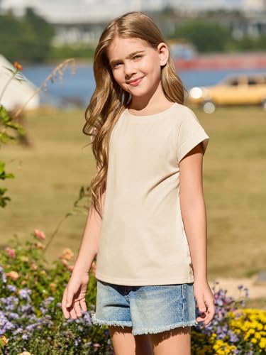 Image of Haloumoning Girls Cap Sleeve T Shirts Kids Summer Crewneck Solid Tops Tees 5-14 Years