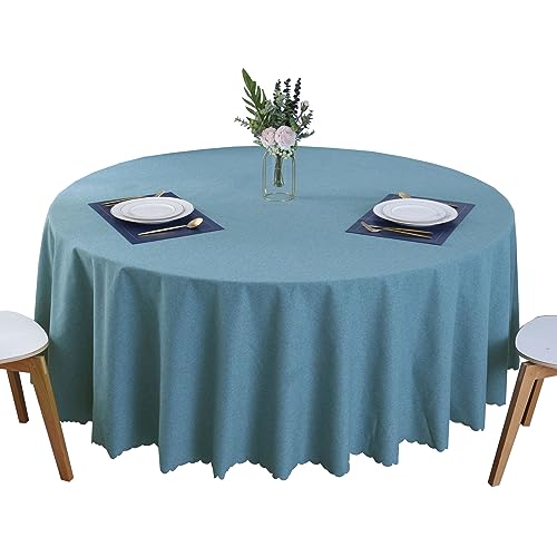 BHOMTY Mantel Redondo de algodón y Lino,Impermeable y antiincrustante Fácil de Limpiar,para mesas, mesas de café,Azul Pavo Real Diámetro 180 cm