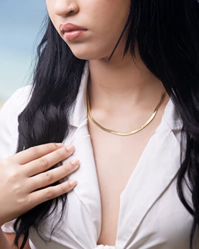 Barzel 18K Gold Plated Herringbone Chain Necklace 4MM Wide4