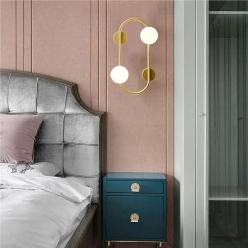 Applique murale dorée design salon et salle de bain avec globe verre blanc 3000K - 3
