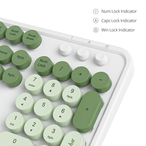 Image of Owpkeenthy Typewriter Green Matcha Cute Keyboard with Floating Round Keys, Full Size Wired Retro Keyboard Click Feeling with Foldable Stands for Laptop Office PC Desktop Windows (Matcha)