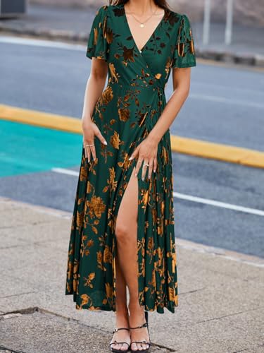 Simplee Womens Velvet Wrap Dress Short Sleeve High Split Fall Wedding Guest Dresses Long Formal Cocktail Party Dresses2