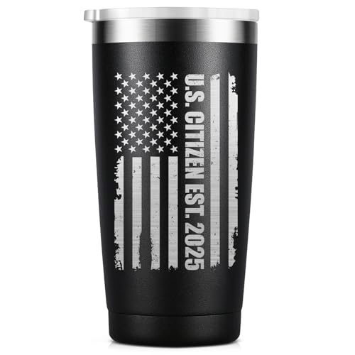 American Citizenship Gifts- 2026 Us Citizenship Gifts - Party Decoration - New US Citizen Gift 20oz Stainless Steel Insulated Tumbler, Black