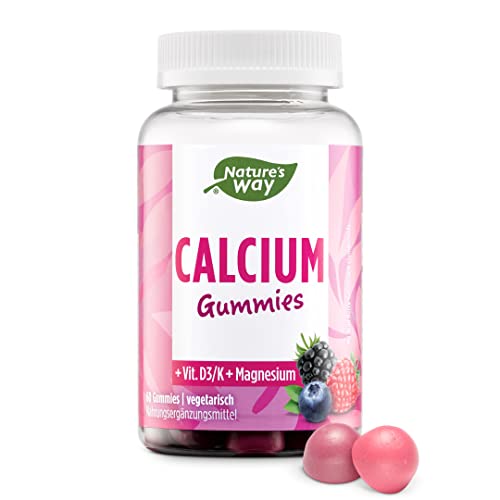 Nature's Way Calcium Gummies - zum Erhalt starker Knochen und Zähne für Kinder und Erwachsene - mit 488mg Calcium hochdosiert + Vitamin D3 & K - vegetarisch laktosefrei glutenfrei - 60 Stk