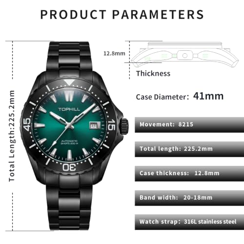 Image of TOPHILL Men Watches Automatic Mechanical Watches - Dive, GMT, Chronograph & Dress Styles | 316L Stainless Steel, Sapphire Crystal, Ceramic Bezel | 5ATM-300M Waterproof with Super Luminous | Classic Business & Sport Casual