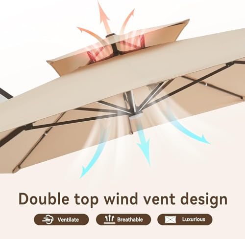 Image of Invezo Outdoor Garden Patio Umbrella (360 degree rotating feature with Base) 8.2 x 8.2 sq ft Terrace /Balcony /Lawn Heavy Duty Shed (White)