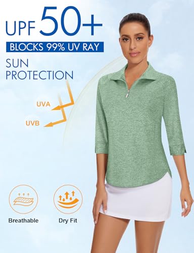 Image of Cucuchy Style Womens Golf Shirt 3 /4 Sleeve Quarter Zip Workout Tennis Tops Quick Dry UPF 50+ Shirts