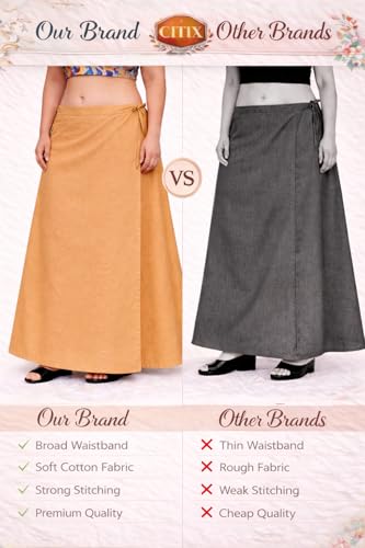 Image of CITIX Pure Cotton Petticoat for Woman Saree | Adujastable Drawstring Waist