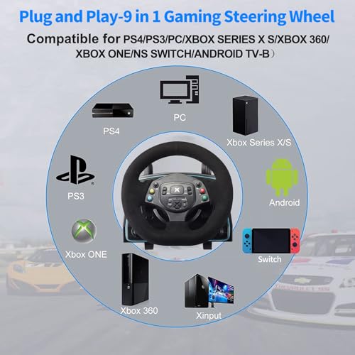 Racing Wheel for PC, Gaming Steering Wheel 1080 Degree Racing Wheel with Pedals and Shifter for PC, Xbox One, Xbox Series X/S, PS4, PS3, Xinput,Xbox 360, Nintendo Switch, Android - Image 3
