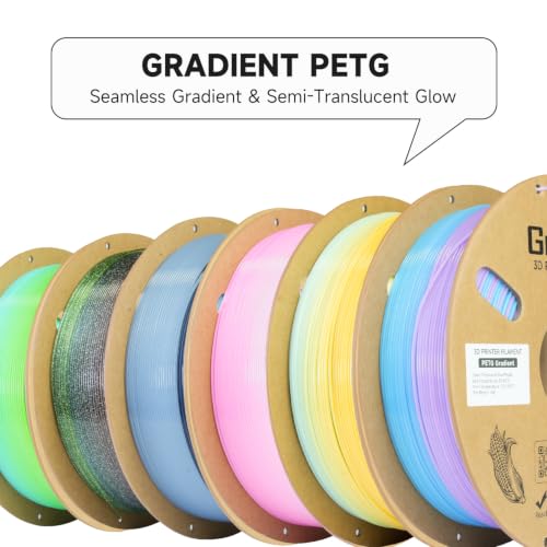 Image of GratKit Gradient PETG Filament, Multicolor Translucent PETG 6KG Bundle | 3D Printer Filament, Multicolor Translucent Gradient PETG, 6 * 1KG /Roll, For Printing Decorations, Like Lamp