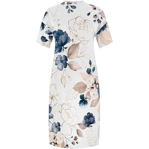 Image of Plus Size Maxi Dress for Women Short Sleeve V Neck Casual Loose Sundress with Pockets