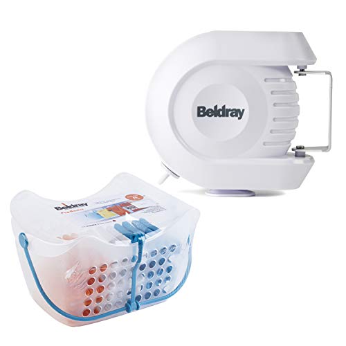 Beldray COMBO-4320 Retractable Washing Clothes Line with 48 Ultra Grip Pegs and Basket - Great for Caravans, Indoor and Outdoor Use