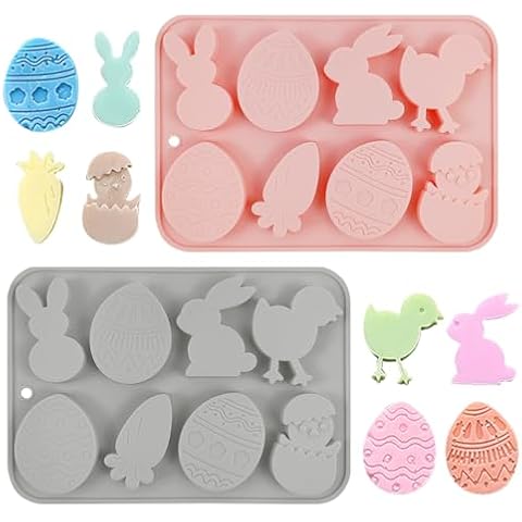 Cieovo 2 Pieces Easter Egg and Bunny Silicone Molds Easter Candy Chocolate Molds Egg Shape DIY Molds for Ice Cube Soap Jelly French Dessert Cake Decoration Cover