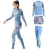 [Mskikefly] 水着 レディース ラッシュガード 長袖 レギンス ビギニ ブラーワイヤーレス サーフパンツ 体型カバー 3点セット 吸汗速乾 フィットネス 水着 タンキニ 水陸両用 (水色, XL)