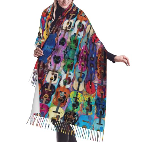 Color Acoustic and Guitars print Cashmere imitation tassel shawl Warm tassel scarf poncho shawl clothing accessory