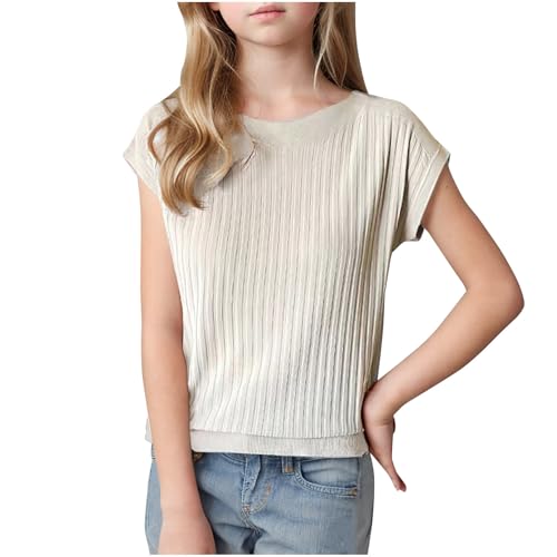 Girls Summer Going Out Tops Dressy Casual Crewneck Short Sleeve Textured Basic T Shirts 2025 Cute Trendy Tee Blouse