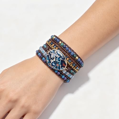 Image of Plumiss Women Boho Handmade Natural Stone Crystal Leather Bead Wrap Bracelets Collection