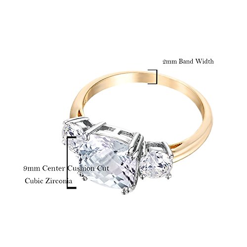 Samie Collection 3 Stone Cushion Cut Cubic Zirconia Engagement Ring, 3.67 CTW, 18K Gold Plated, Promise or Wedding Ring for Women, Size 5-104