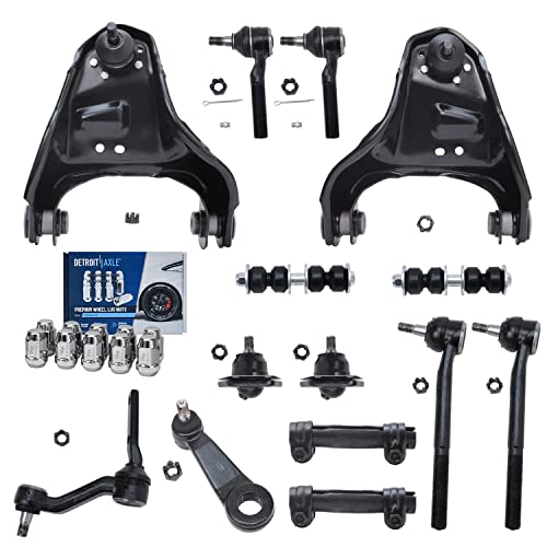 Image of Detroit Axle - 4WD Front Upper Control Arms Ball Joints Tie Rods + Wheel Lug Nuts Replacement for Chevy Blazer S10 Bravada Sonoma Jimmy - 24pc Set