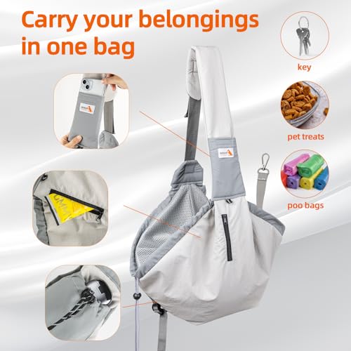 Dog Carrier Sling,Dog Carriers for Small Dogs & Cats Up to 20lbs,Puppy Carrying Backpack Pet Purse with Pockets,Adjustable Shoulder Strap,Hands Free for Travel (Grey) - Image 4