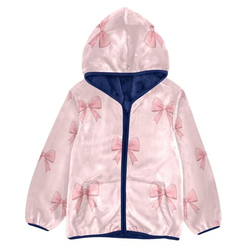 Pink Bows on Background Toddler Fleece Jacket Girl Boys Hooded Fleece Jacket Coat Warm Outwear Zip-up 3-10T