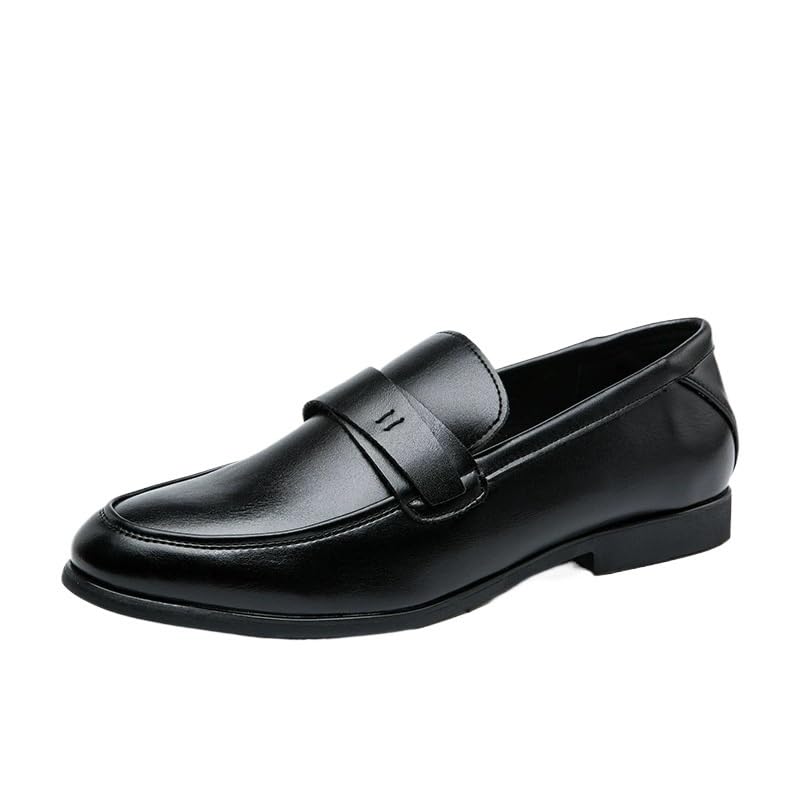 Dress Loafers Apron Toe Travel Lightweight Pu Leather Flexible Rubber Sole Mens Slip-on