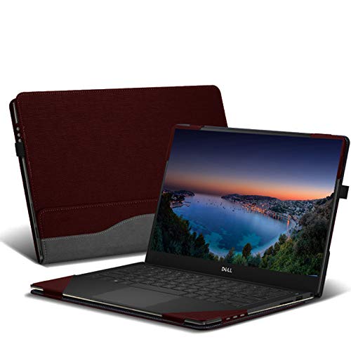 Honeymoon for 15" DELL XPS 15 9575/9550/ 9560/9570 Models Case Cover, PU Leather Folio Stand Protective Laptop Hard Shell Case Compatible for Dell XPS 15.6 Inch,red
