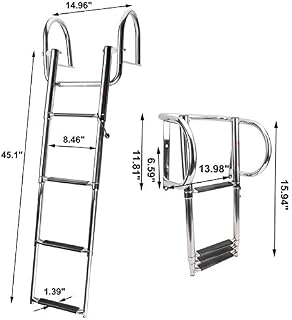 NovelBee 4 Step Inboard Boat Ladder,Stainless Steel Telescoping Step Ladder Folding Dock Ladder